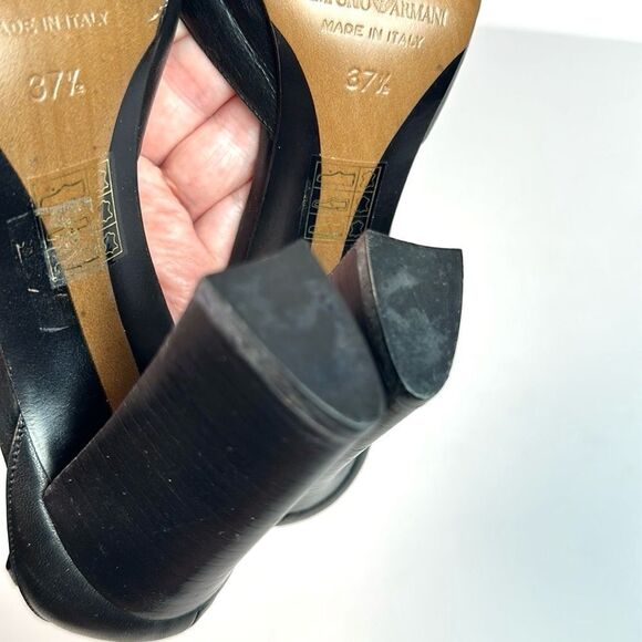 Emporio Armani Black Leather Pumps High Heels Mary Jane size 37,5 US 7,5 Italy - Picture 12 of 16